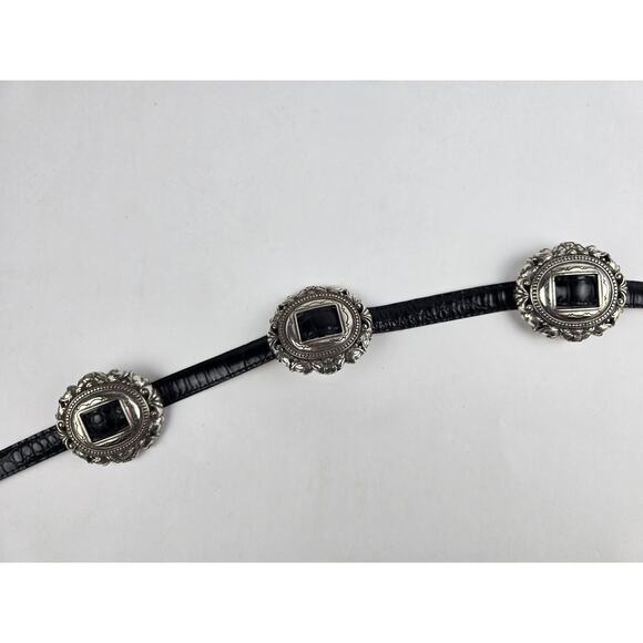 Brighton Black Silver Tone Concho Leather Belt Size 34 L34 Vg condition